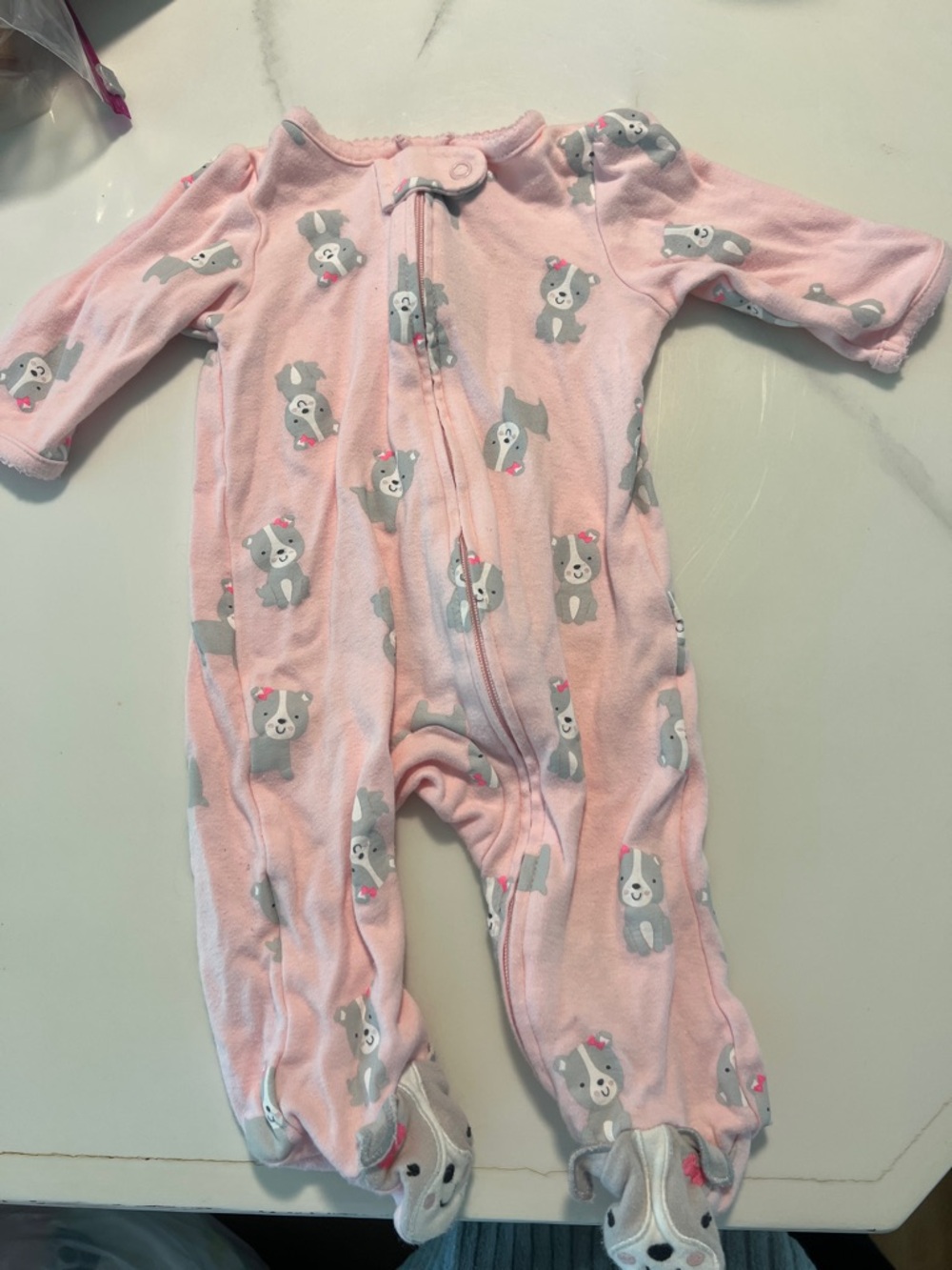 Pink Dog Print Footed One-Piece Romper
